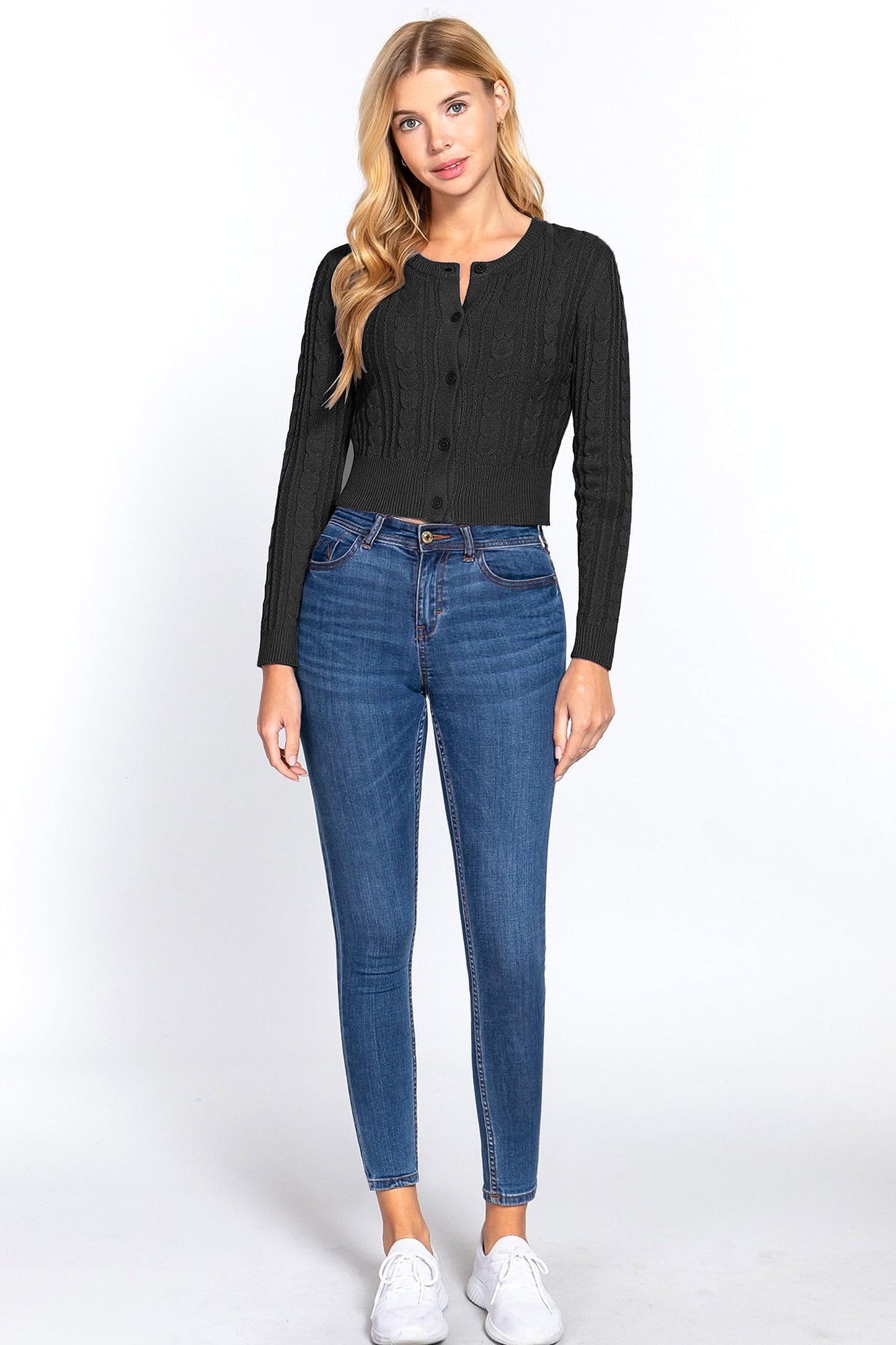Women's Essential Long Sleeve Cable Sweater Cardigan