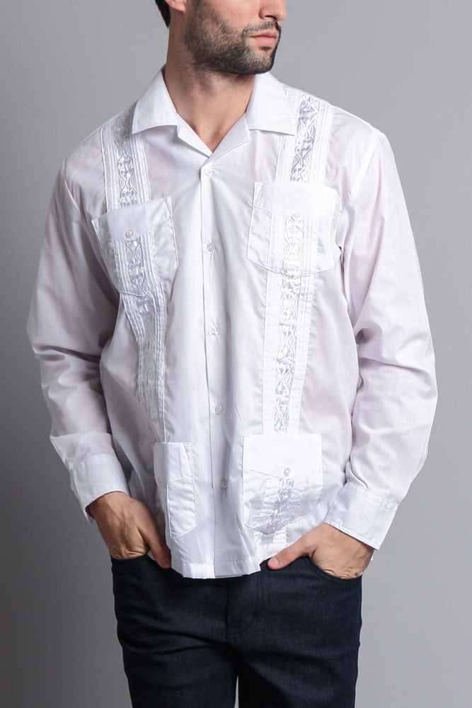 Men's Long Sleeve Cuban Style Guayabera Shirt