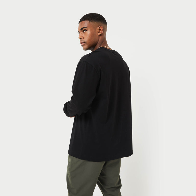 REWEAR Mens Label Long Sleeve Oversized T-Shirt - Black