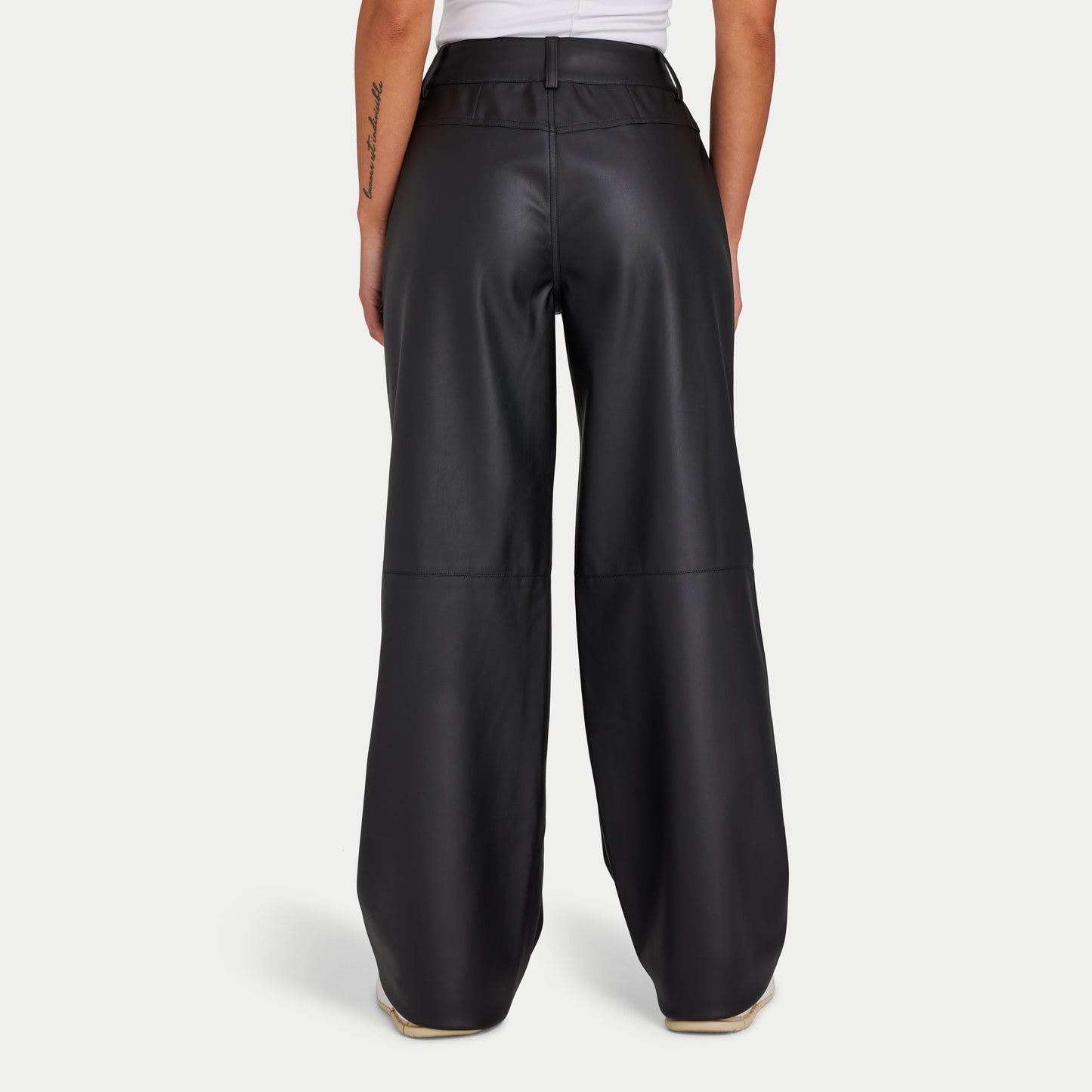 REWEAR Womens Faux Leather Wide Leg Trouser - Black