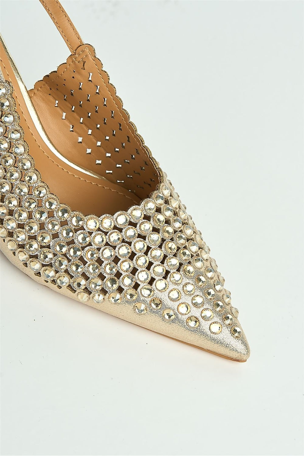 Seriea Mirror Encrusted Slingback Court Shoes in Gold