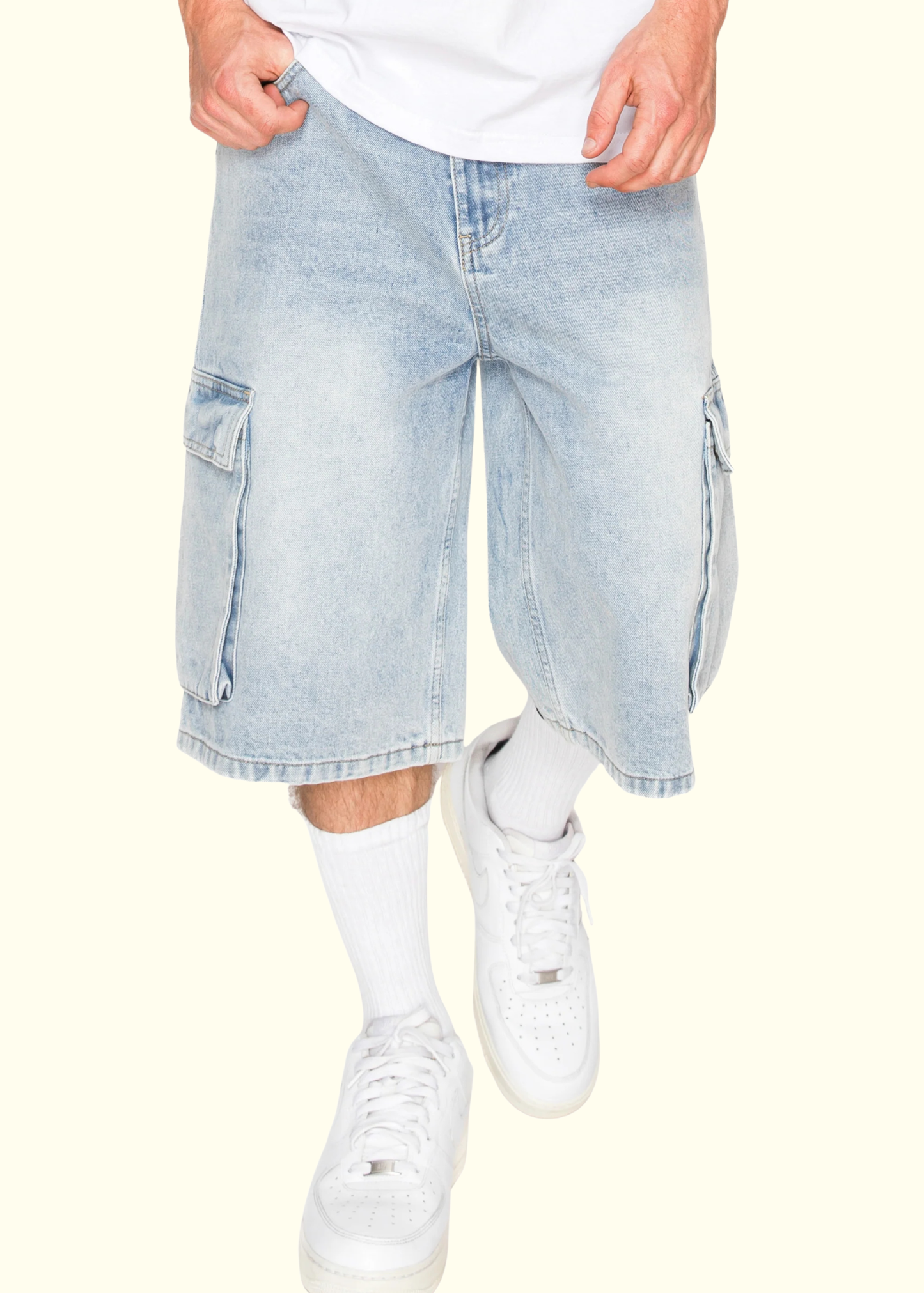 Baggy Fit Cargo Denim Shorts