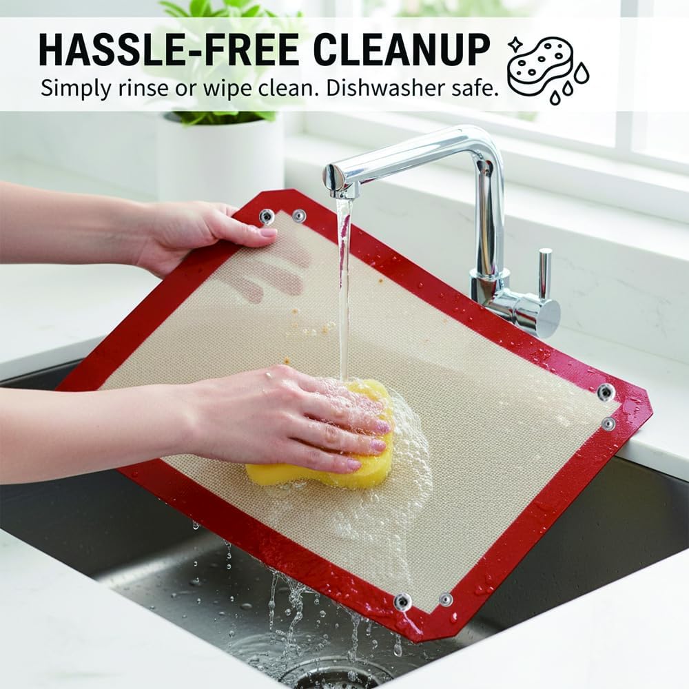 Silicone Baking Mat with Clips—Leak-Proof, Non-Stick Silicone Fiber Oven Mat (11.81 × 15.75 inches)