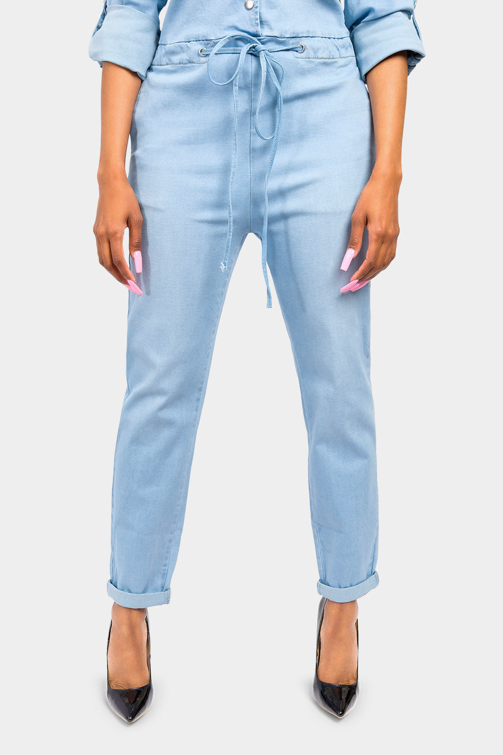 Loose Chain Back Denim Jumpsuit