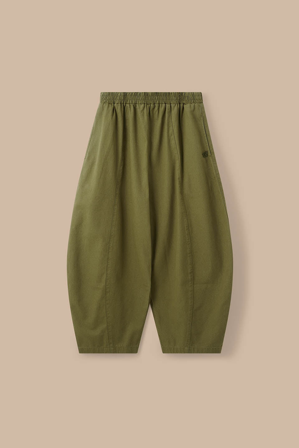 Obregon - Barrel Leg Cotton Trousers in Khaki Green