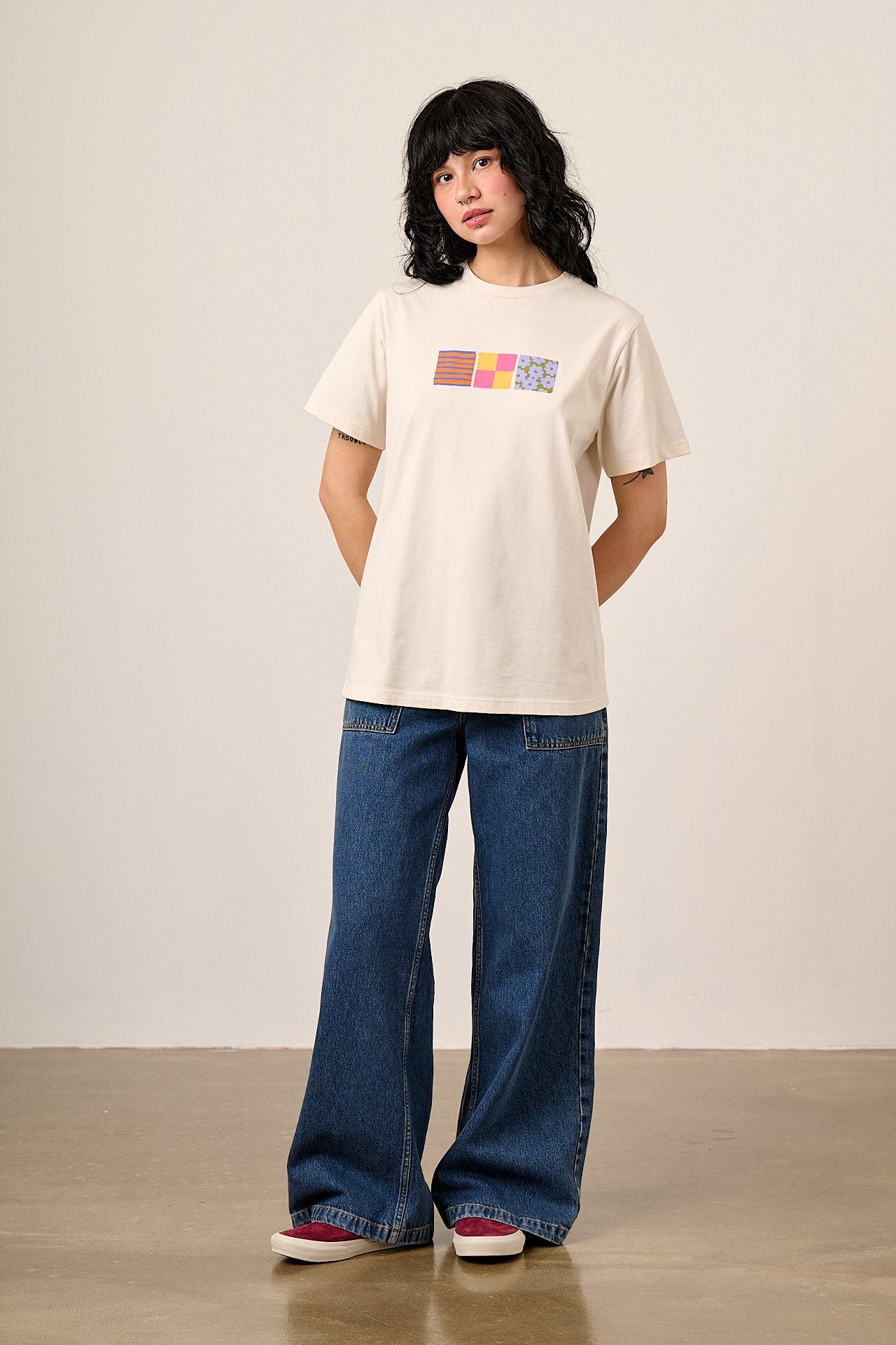 Denver - Cotton T-Shirt in Floral Checkerboard Print