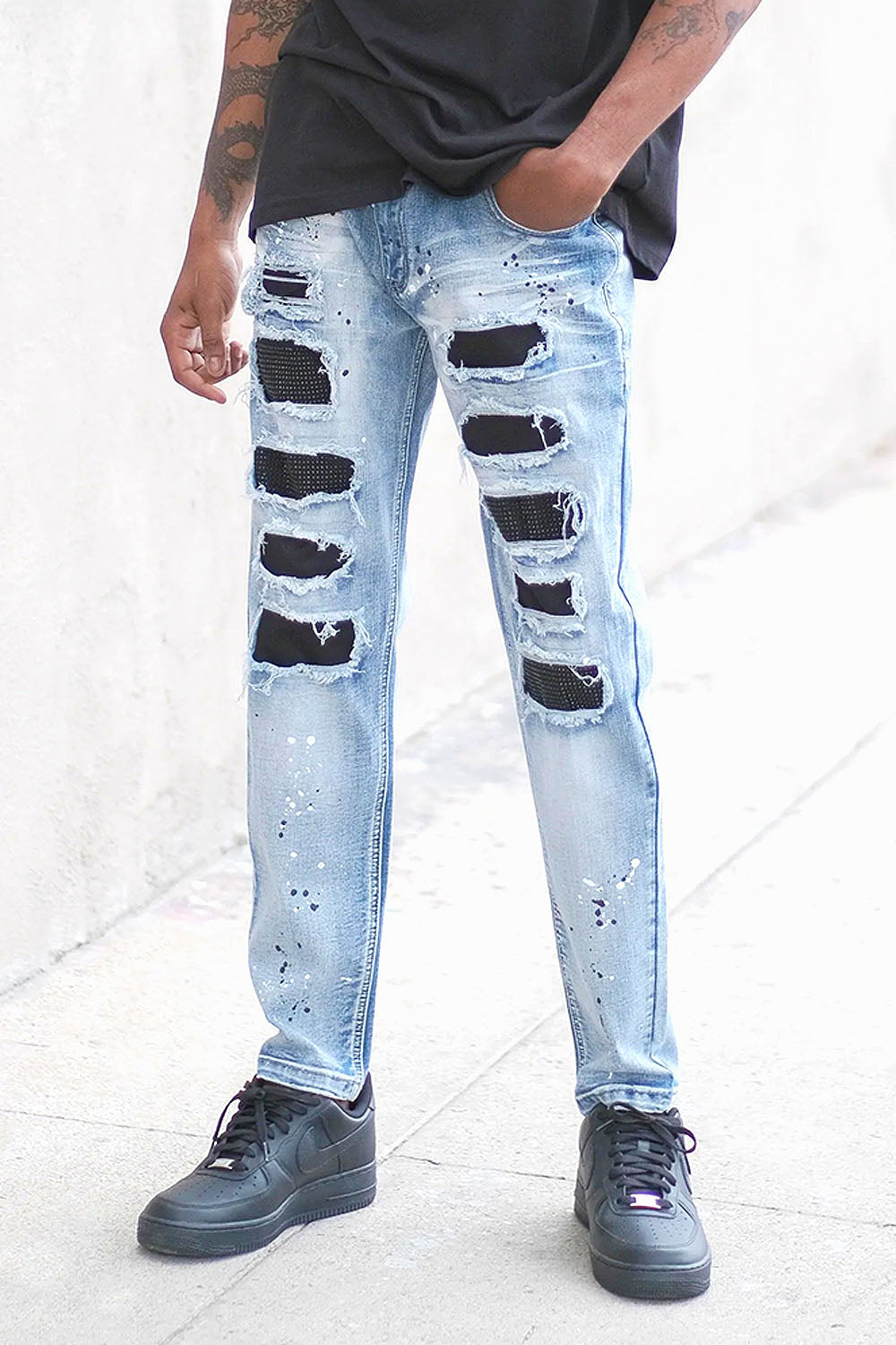 Paint Splatter Rhinestone Denim Jeans