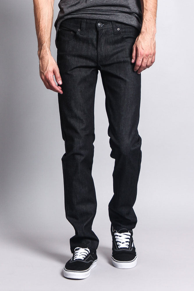 Men's Skinny Fit Raw Denim Jeans (Black)