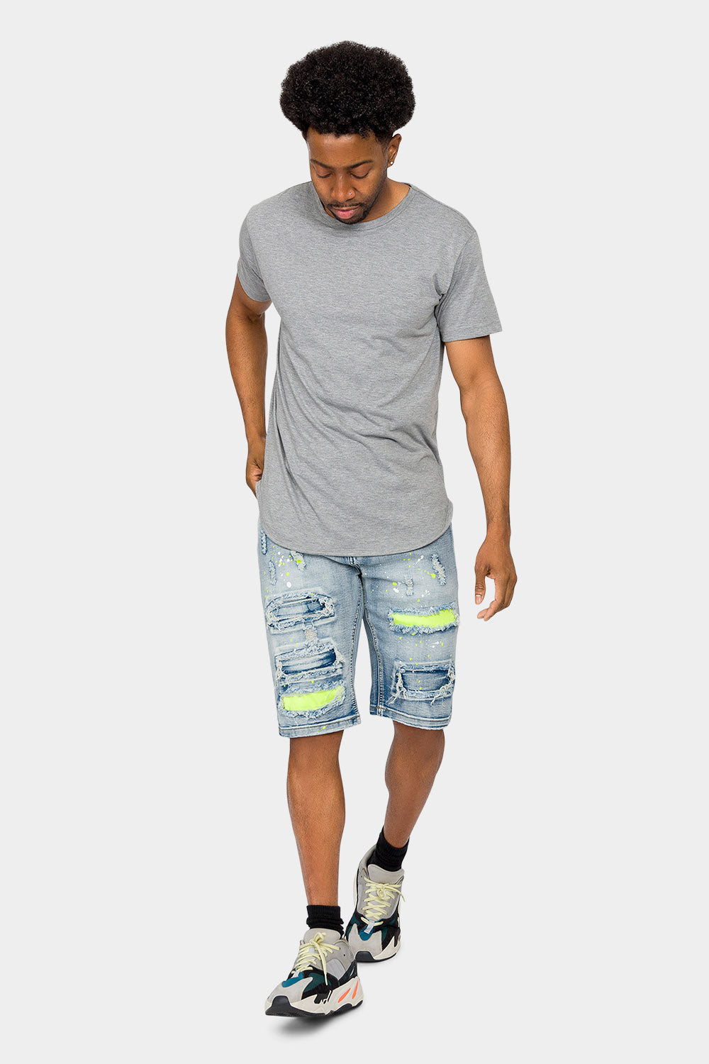 Neon Paint Splatter Denim Shorts