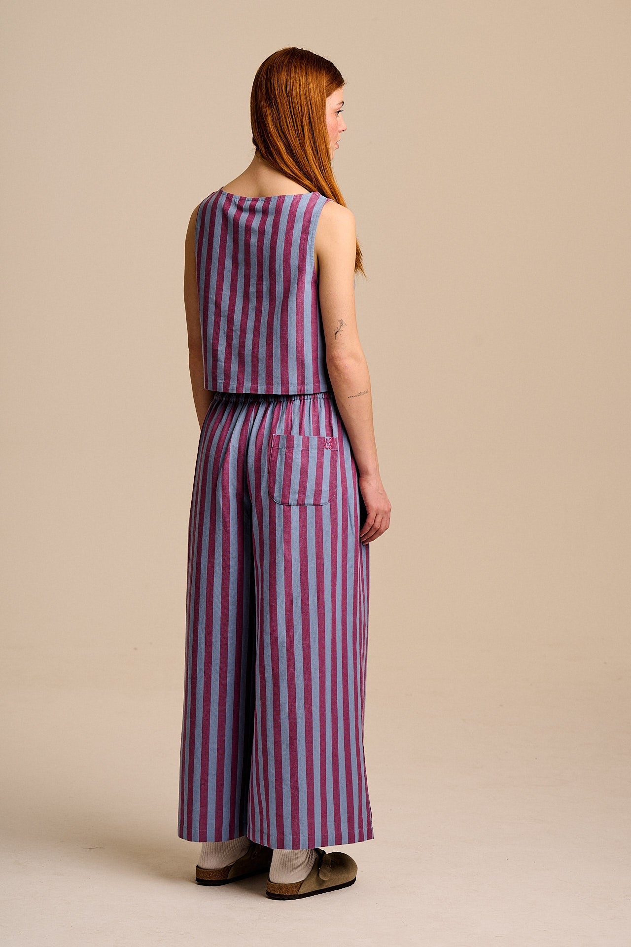 Etoile - Cotton Button Up Tank in Burgundy & Blue Stripe