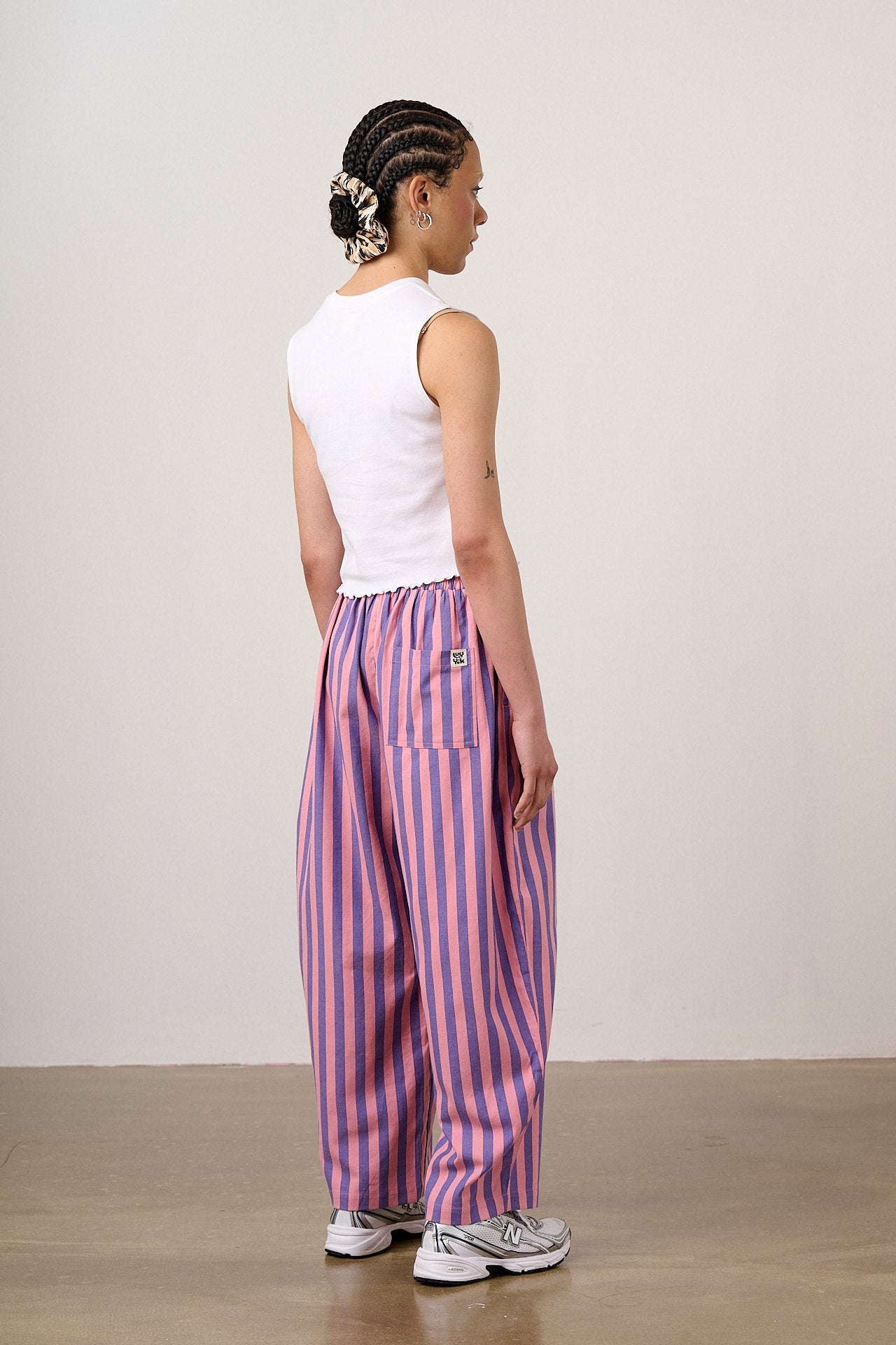 Bee Illustrates Pride 2026 - Freddie - Barrel Leg Cotton Trousers in Pink & Blue Stripe