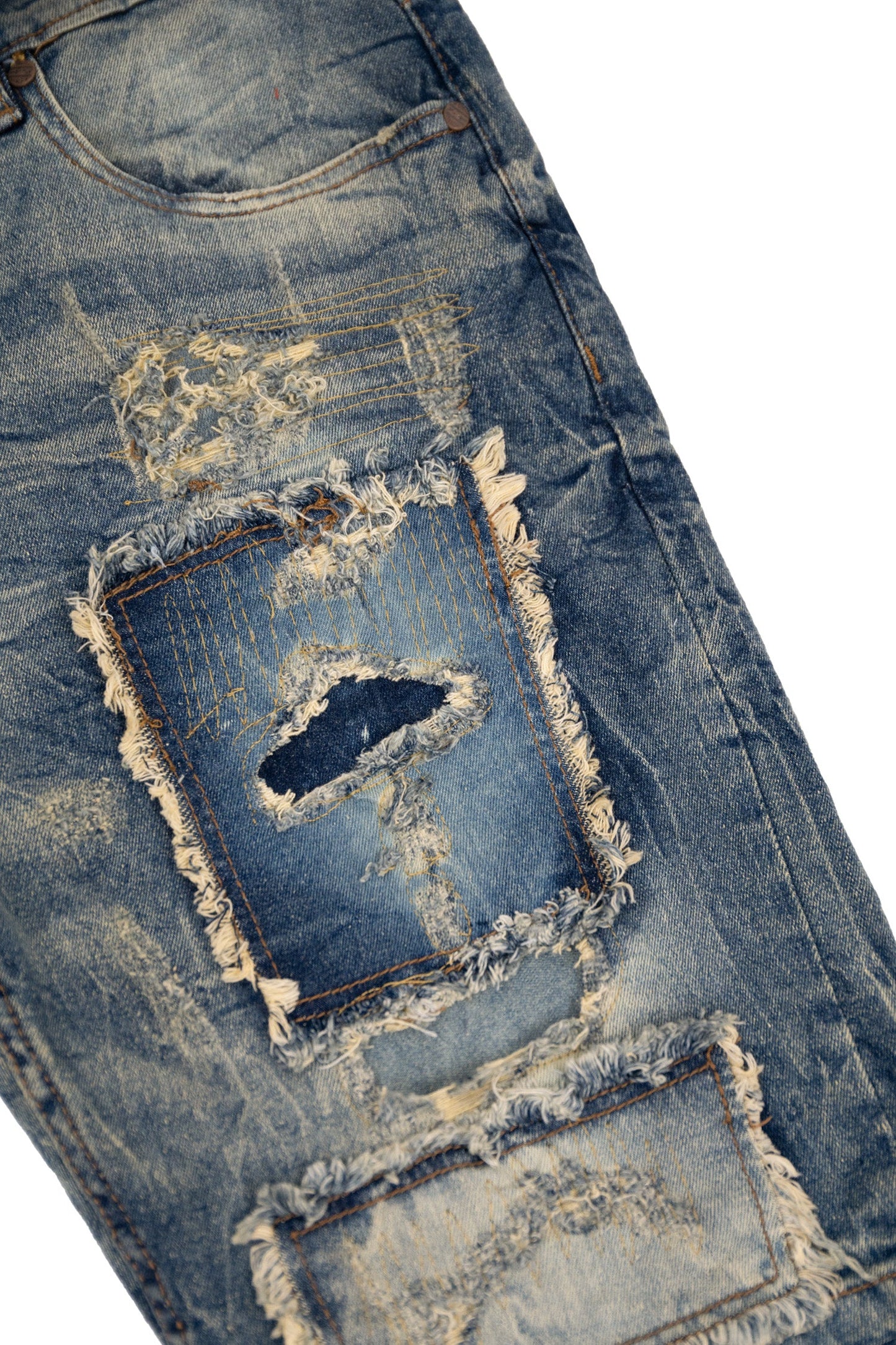 Men's Slim Distressed Patched Operator Denim Shorts