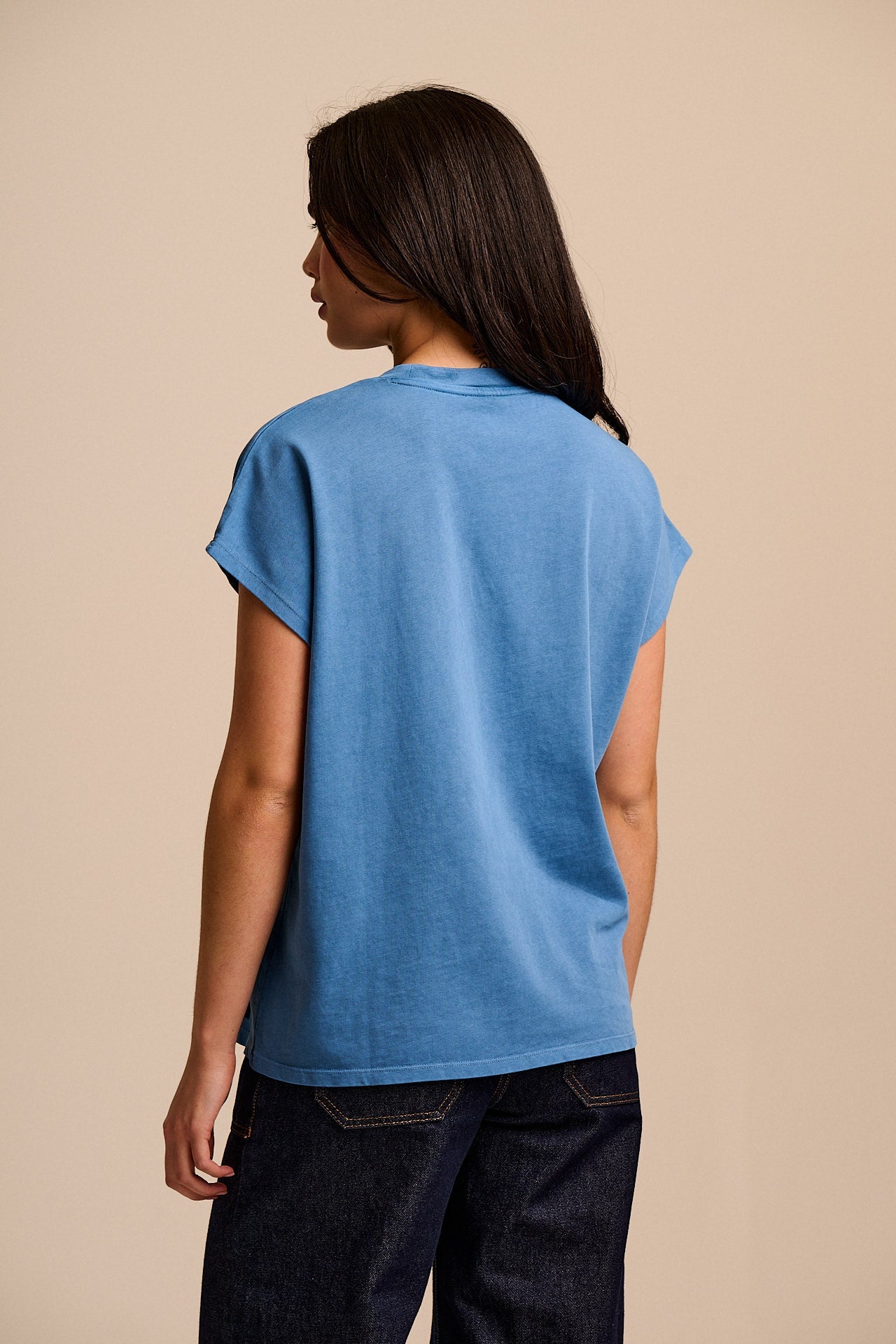 Inessa - Cotton Cap Sleeve T-Shirt in Blue