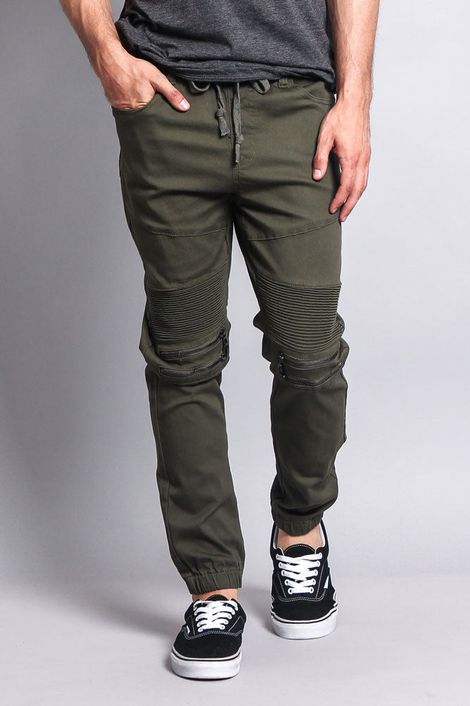Zipper Knee Biker Twill Jogger Pants
