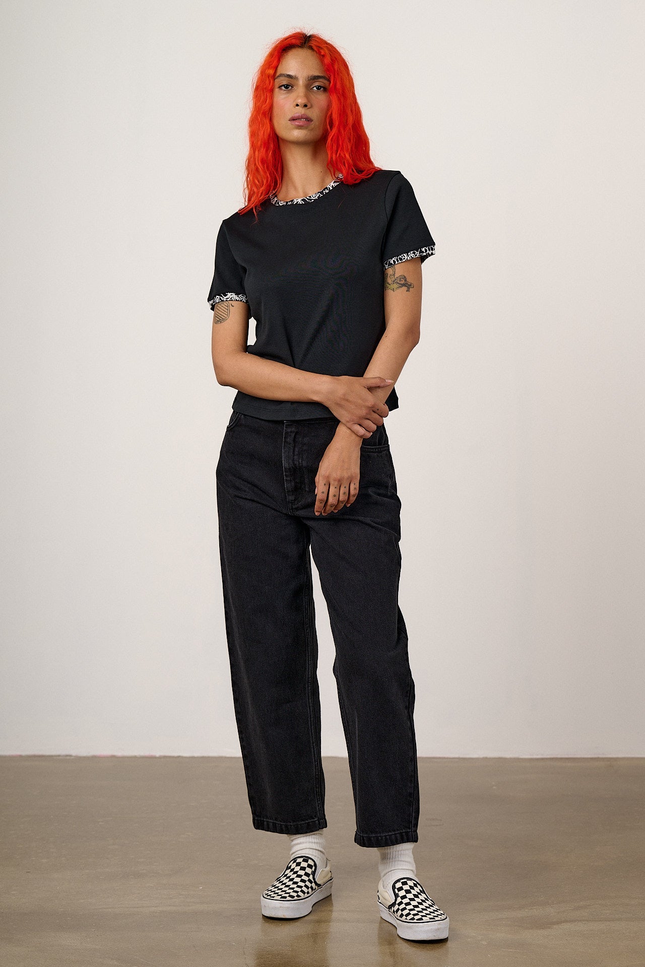 Maya - Cotton T-Shirt in Black Graffiti Trim