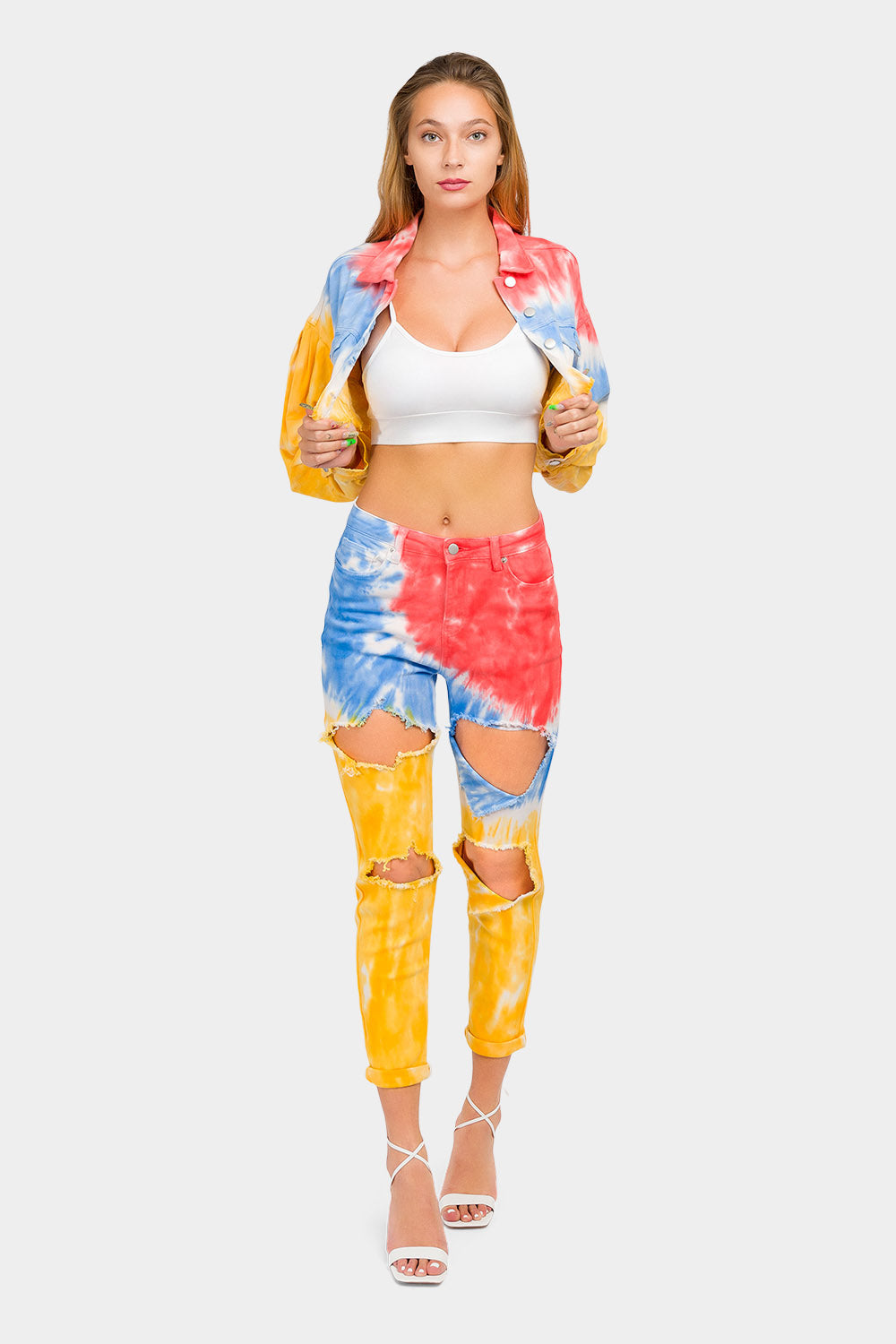 High Waist Ripped Tie Dye Mom Jeans