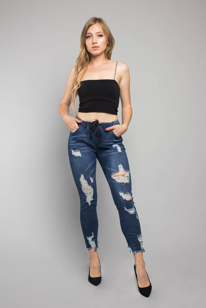 Distressed Denim Jogger