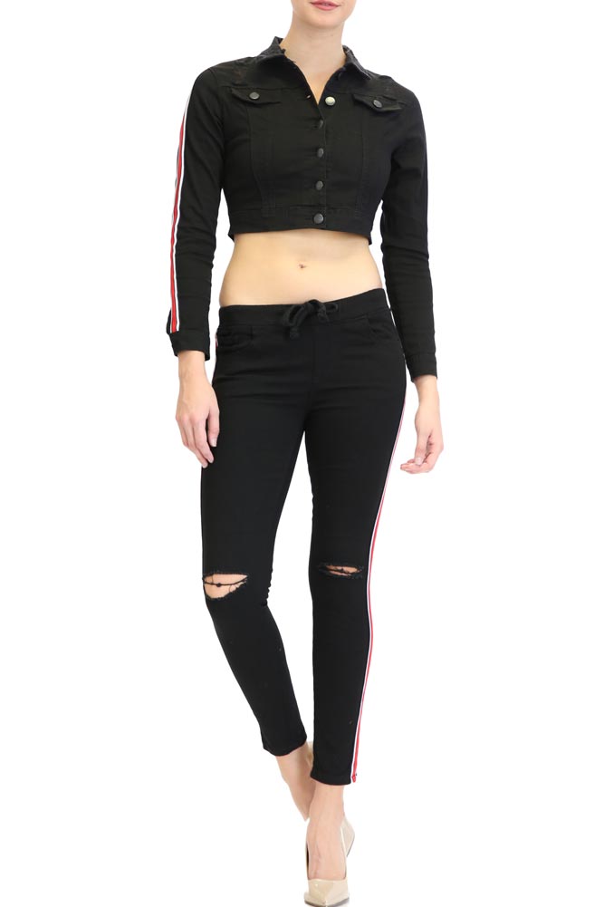 Women's Destroyed Side Striped Band Joggers