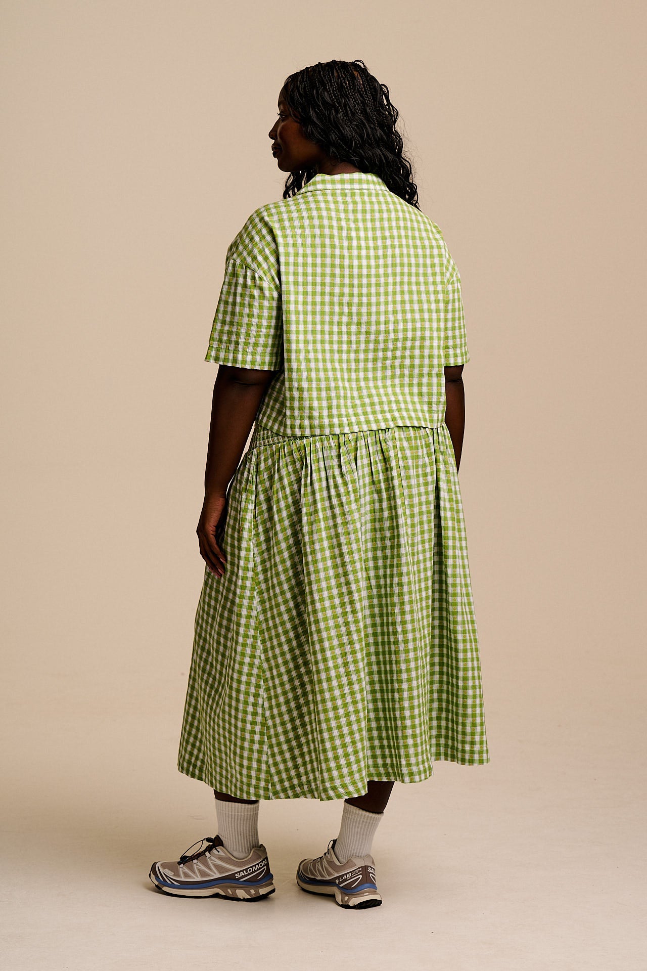 Sofiya - Midi Skirt in Green & White Tulip Gingham