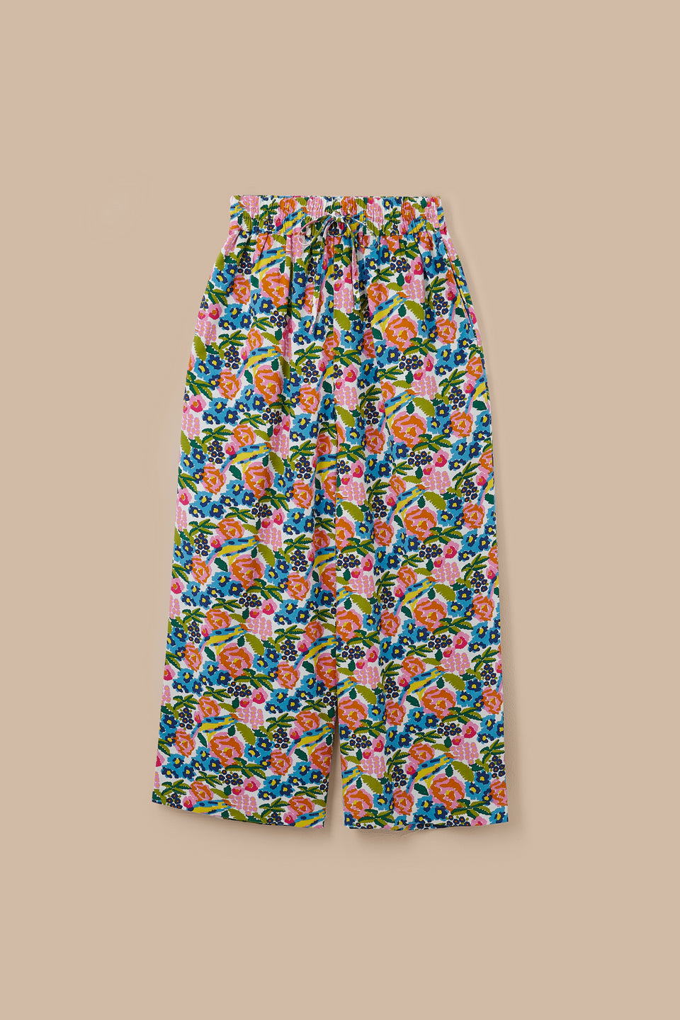 Chuck - Wide Leg Cotton & Viscose Trousers in Ivory Birdie Floral