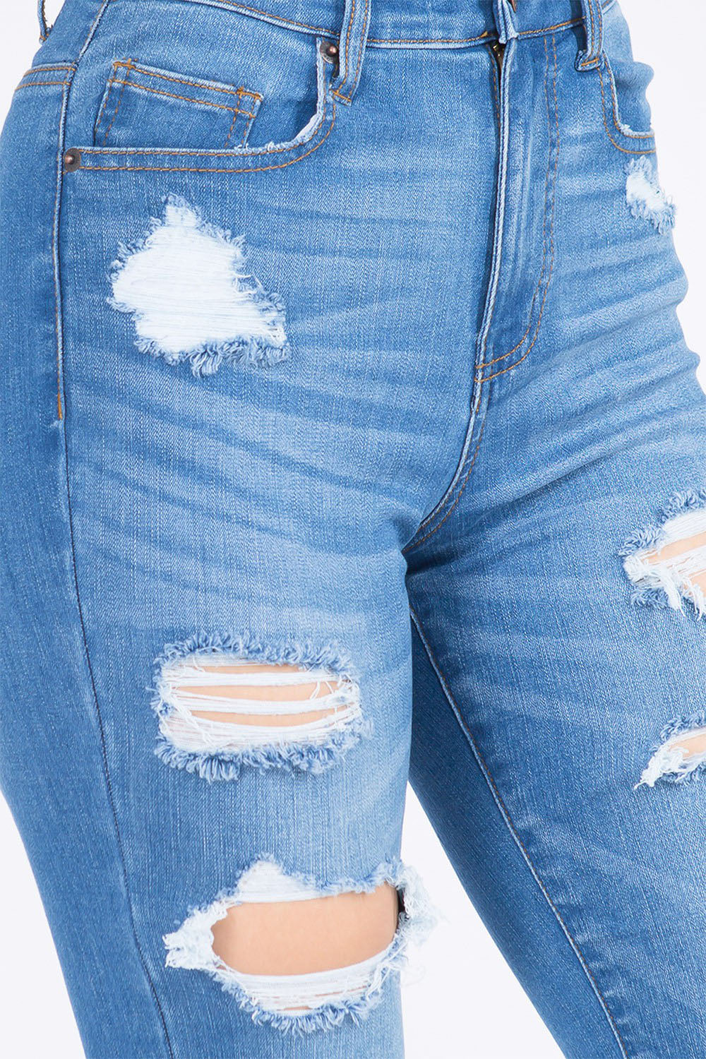 Women's Essential Unreleased Hem High Waist Distressed Skinny Jeans