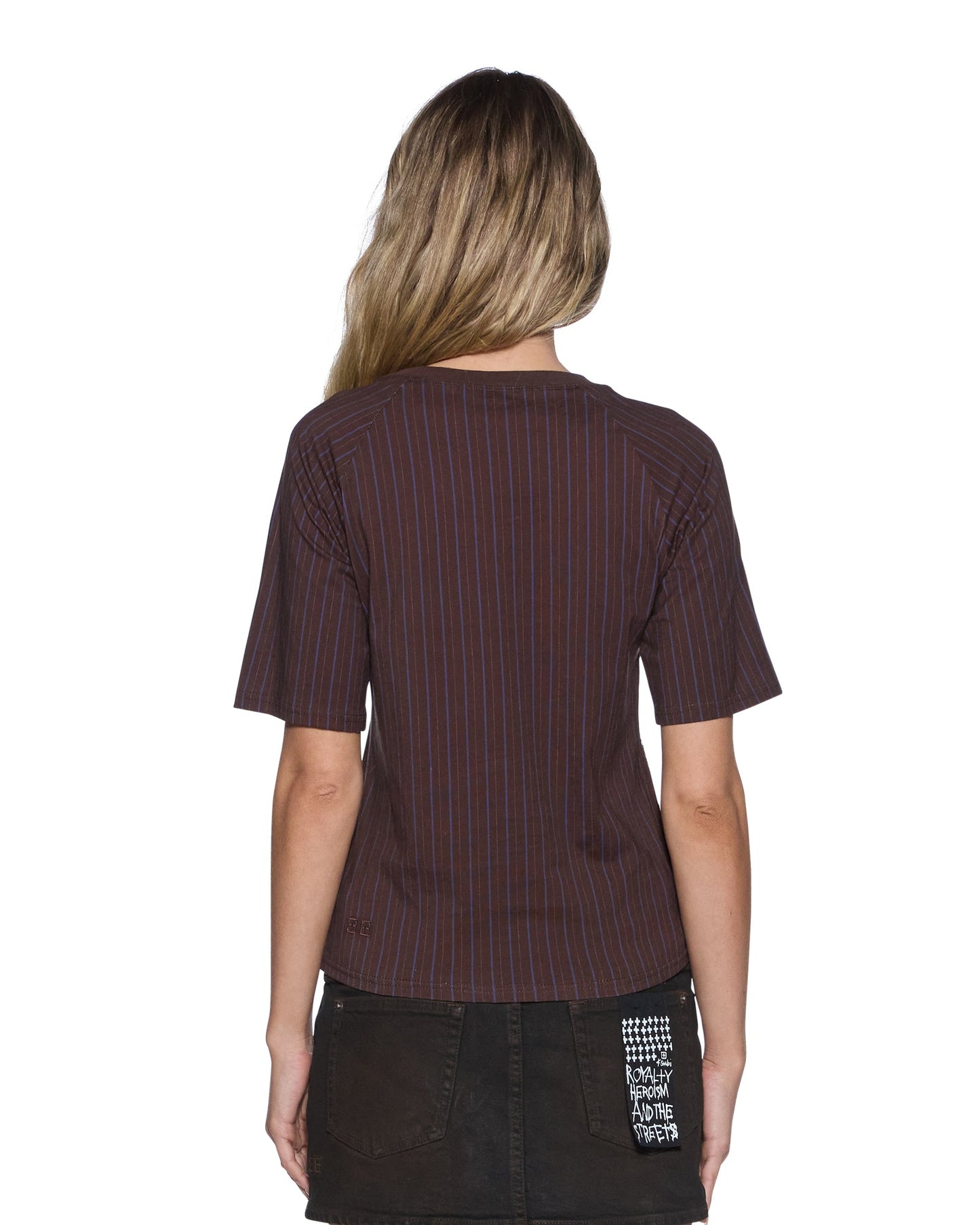 PORTER SS TOP CHOCOLATE PINSTRIPE