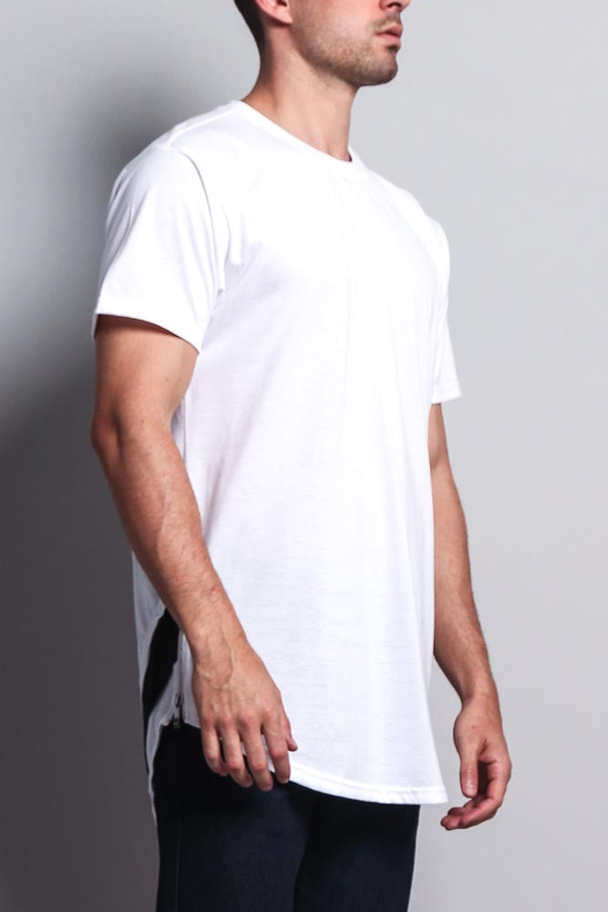 Triple Stacked Contrast Long Length Curved Hem T-Shirt
