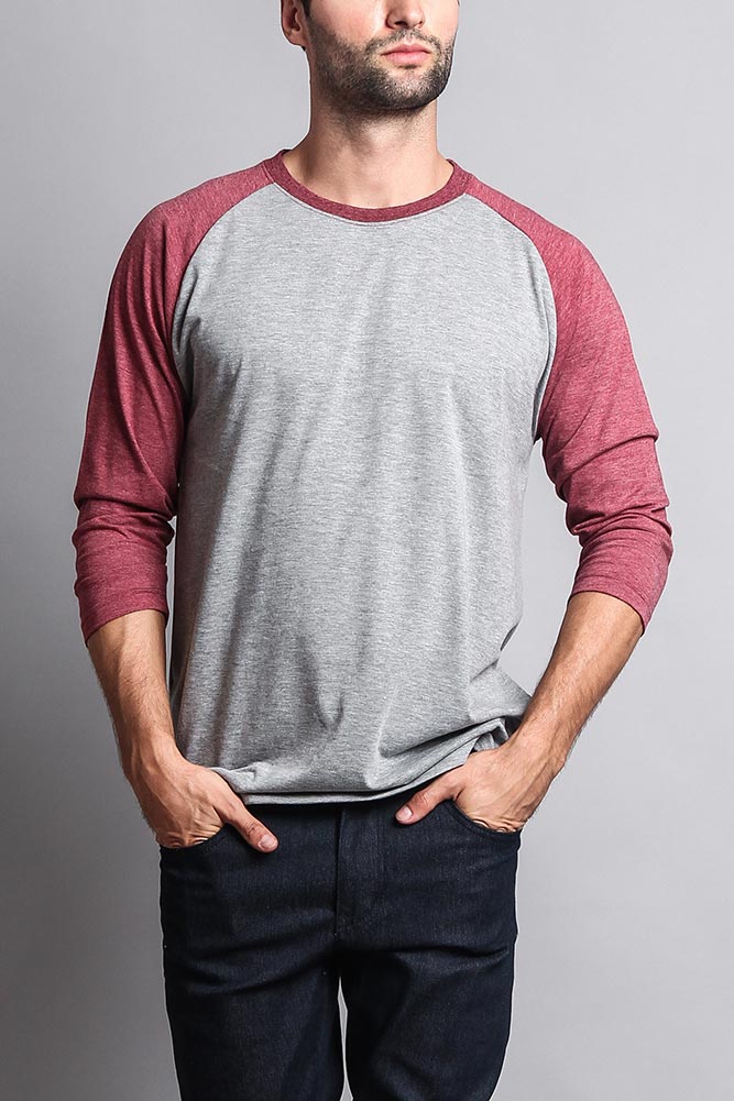 Men's Baseball T-Shirt (Grey/Burgundy)