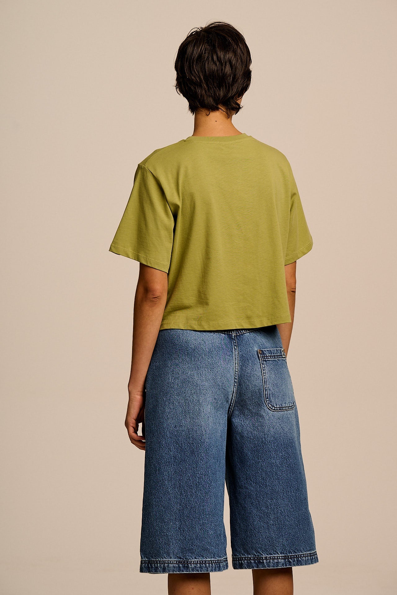 L.E Zayla - Cropped Boxy T-Shirt in Khaki Graphics and Grain Artist & Yak