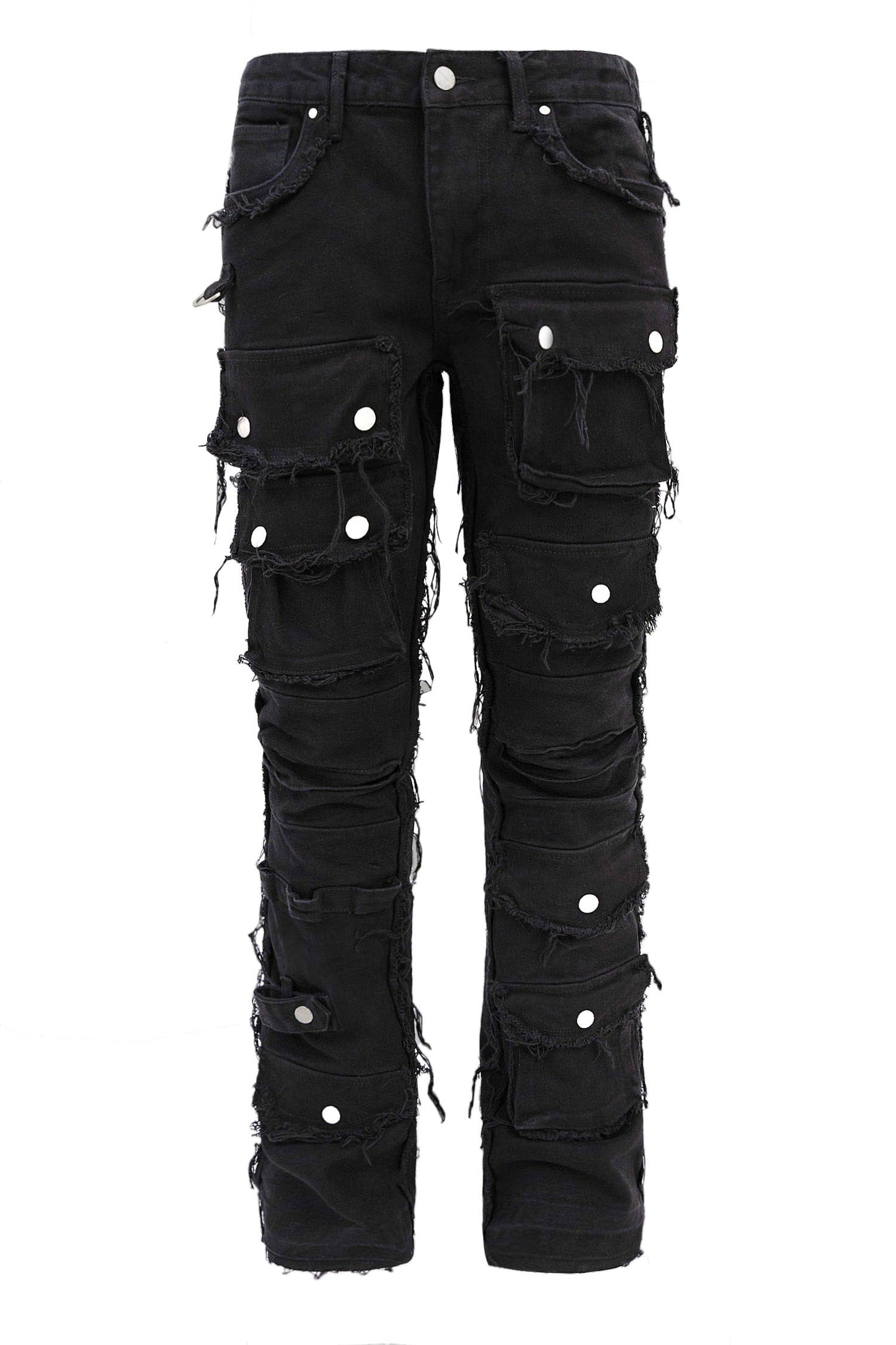 Men's Distressed Edge Cut Slim Stack Flared Cargo Jeans