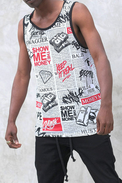 Men's Newspaper Print Graphic Tank Top