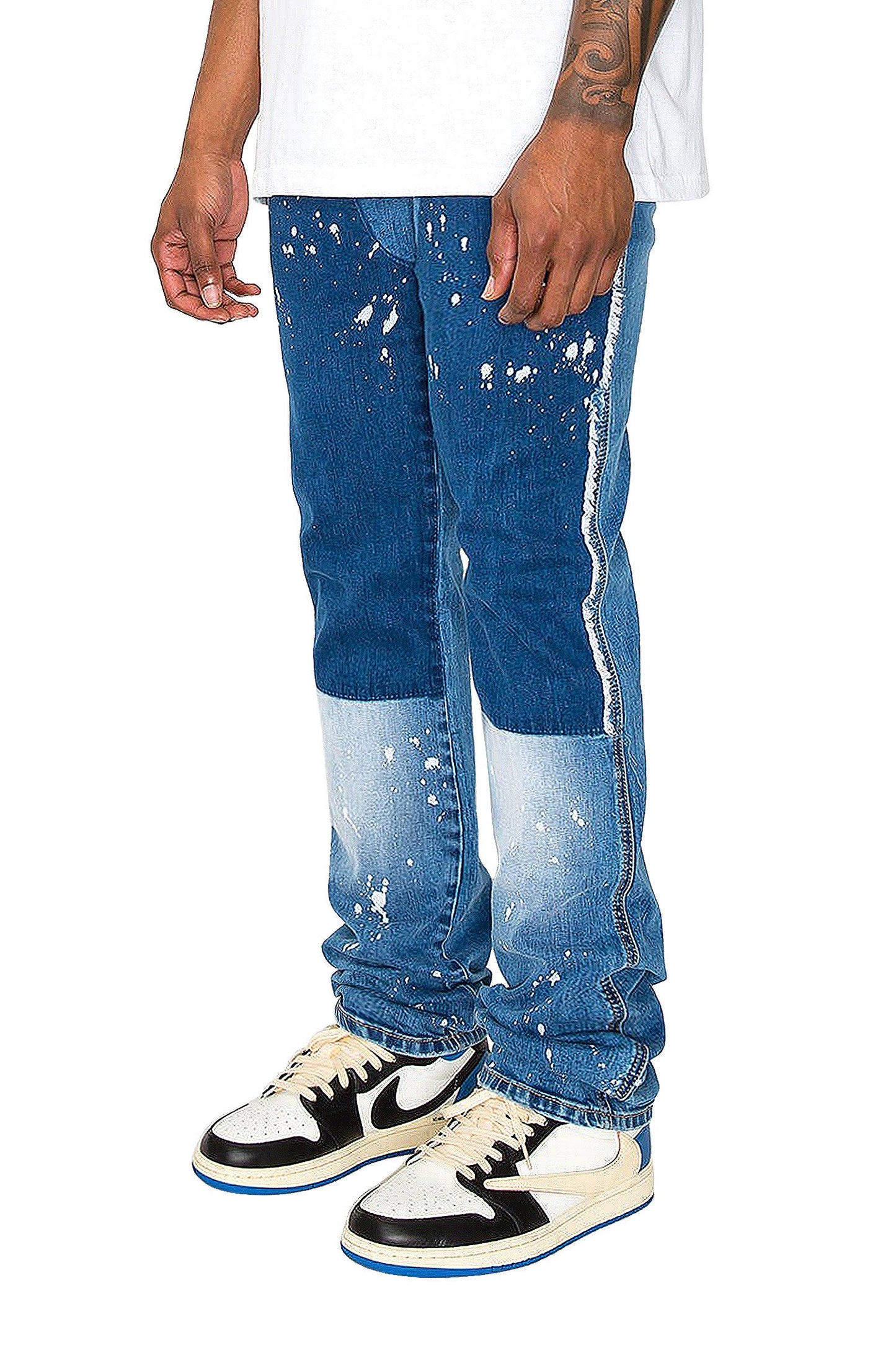 Men's Stacked Fit Repaired Paint Splatter Denim Jeans