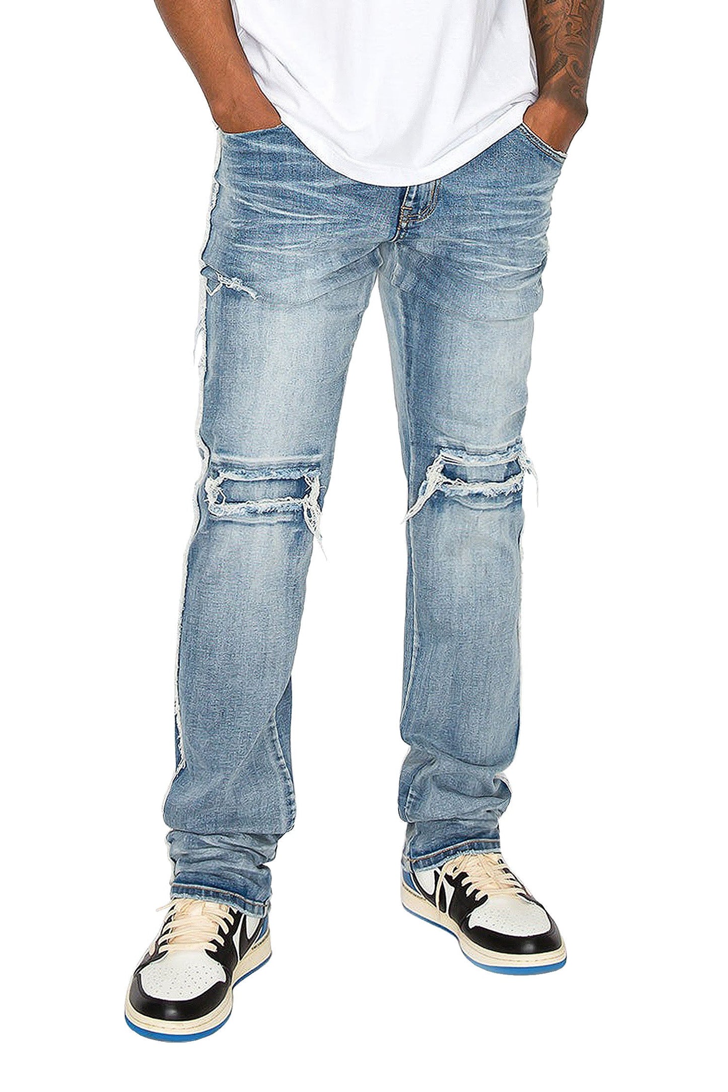 Men's Stacked Fit Raw Edge Distressed Denim Jeans