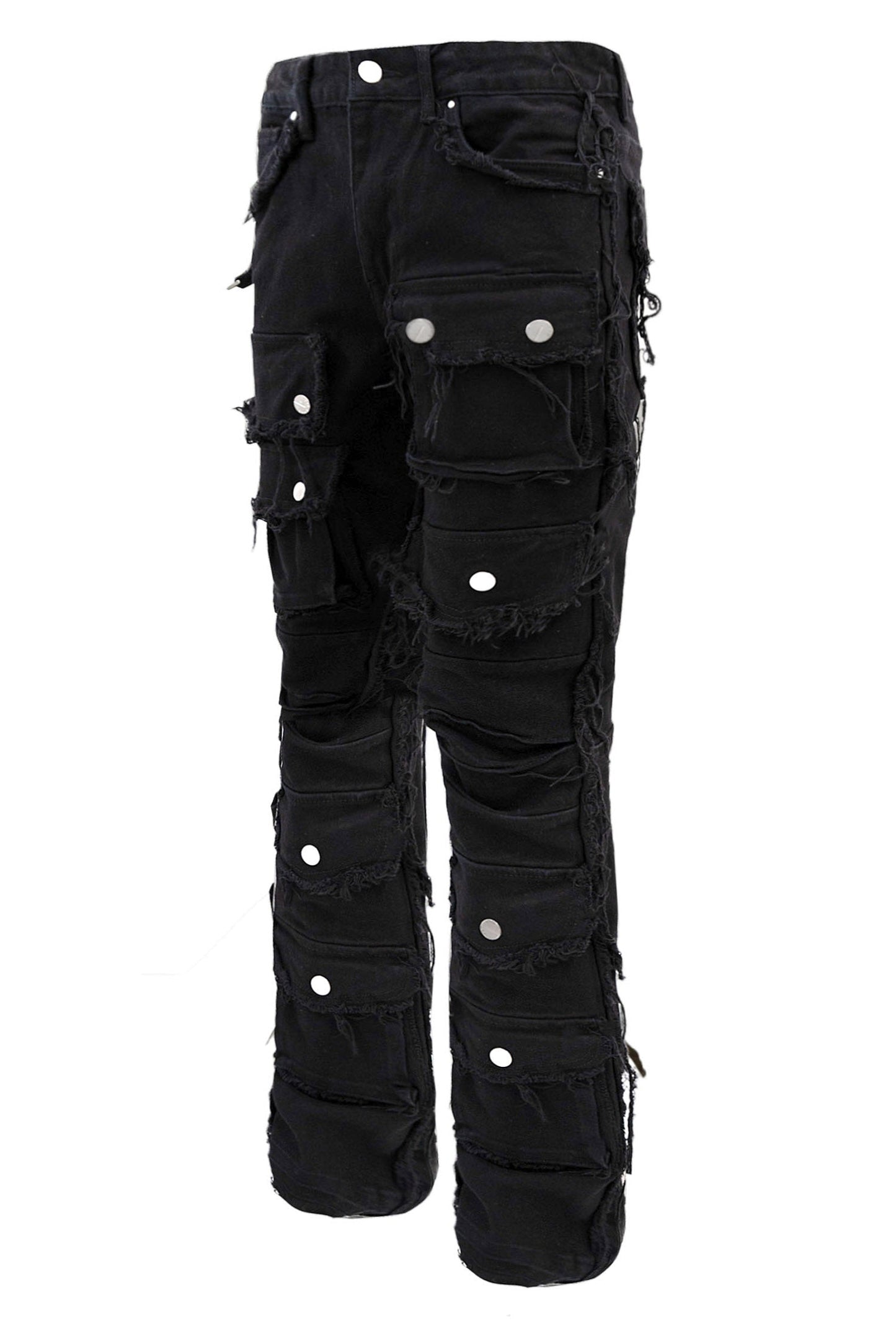 Men's Distressed Edge Cut Slim Stack Flared Cargo Jeans