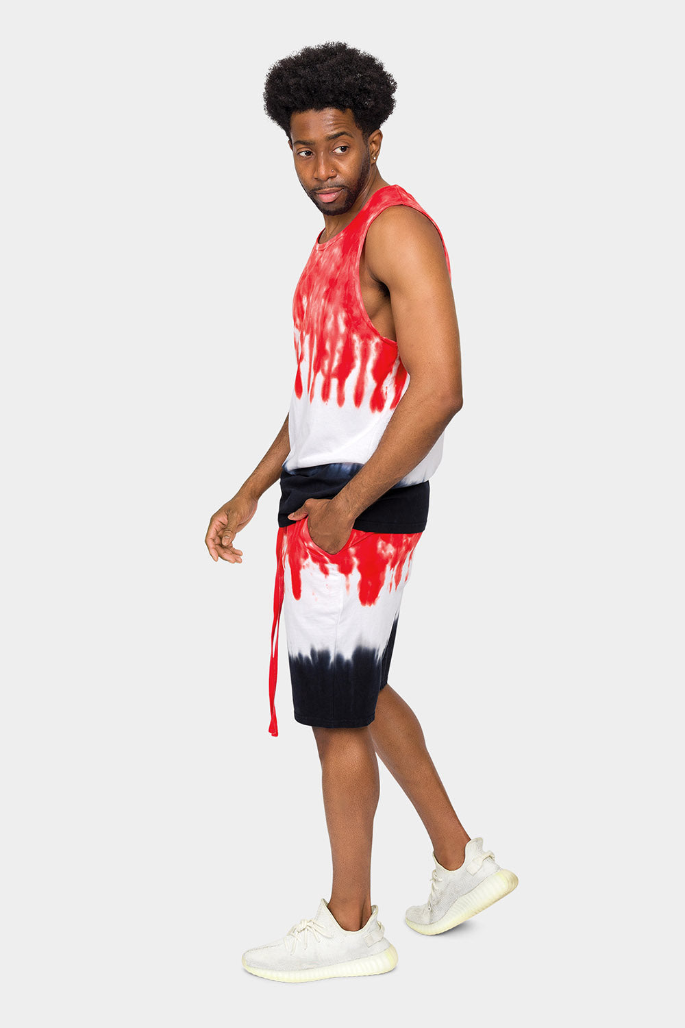Colorblock Tie Dye Cotton Tank Top Shorts Set