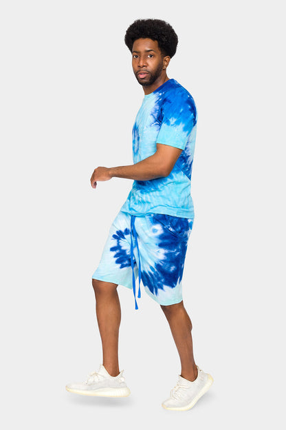 Pastel Contrast Swirl Tie Dye Cotton Shirt Shorts Set