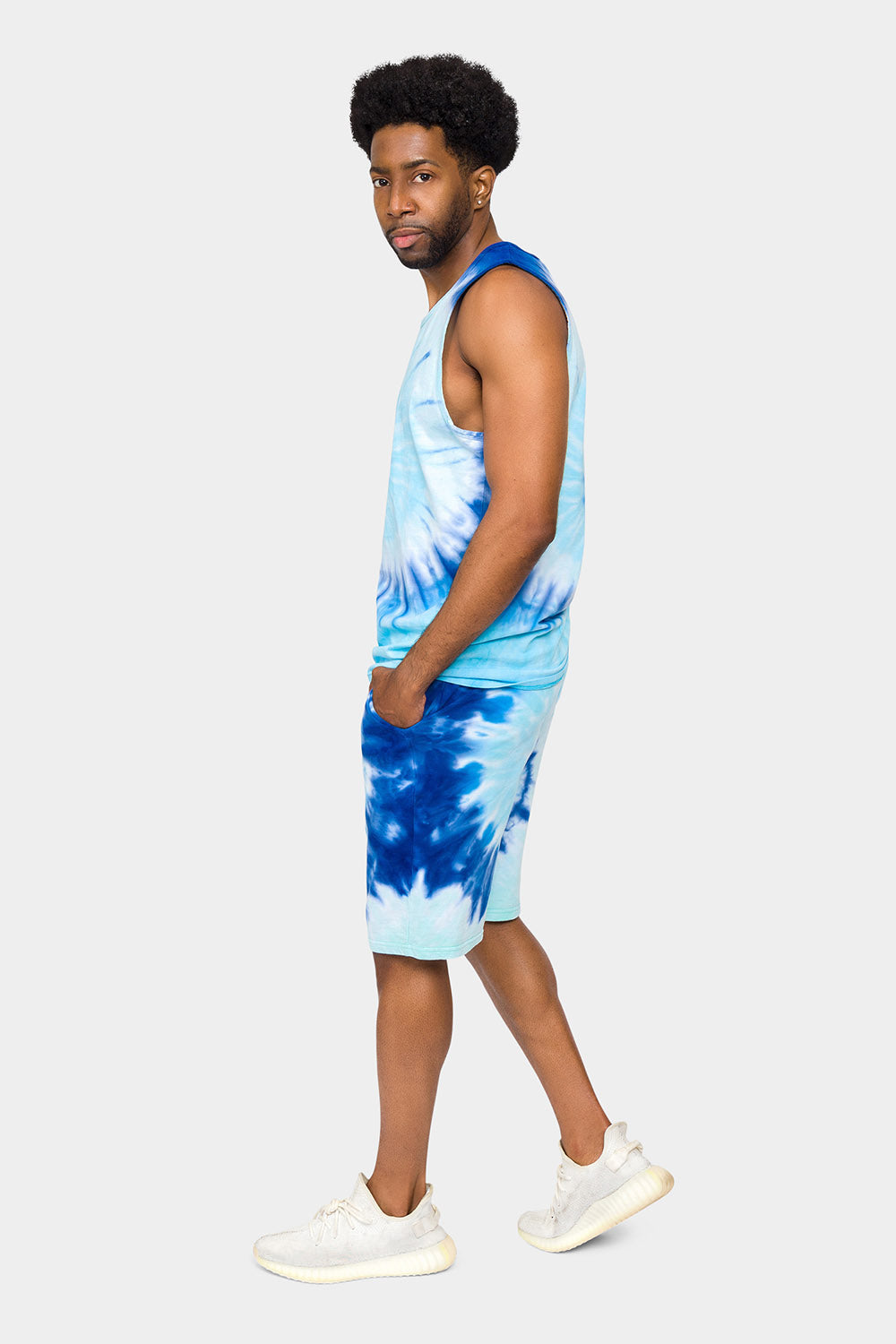 Pastel Contrast Swirl Tie Dye Cotton Tank Top Shorts Set
