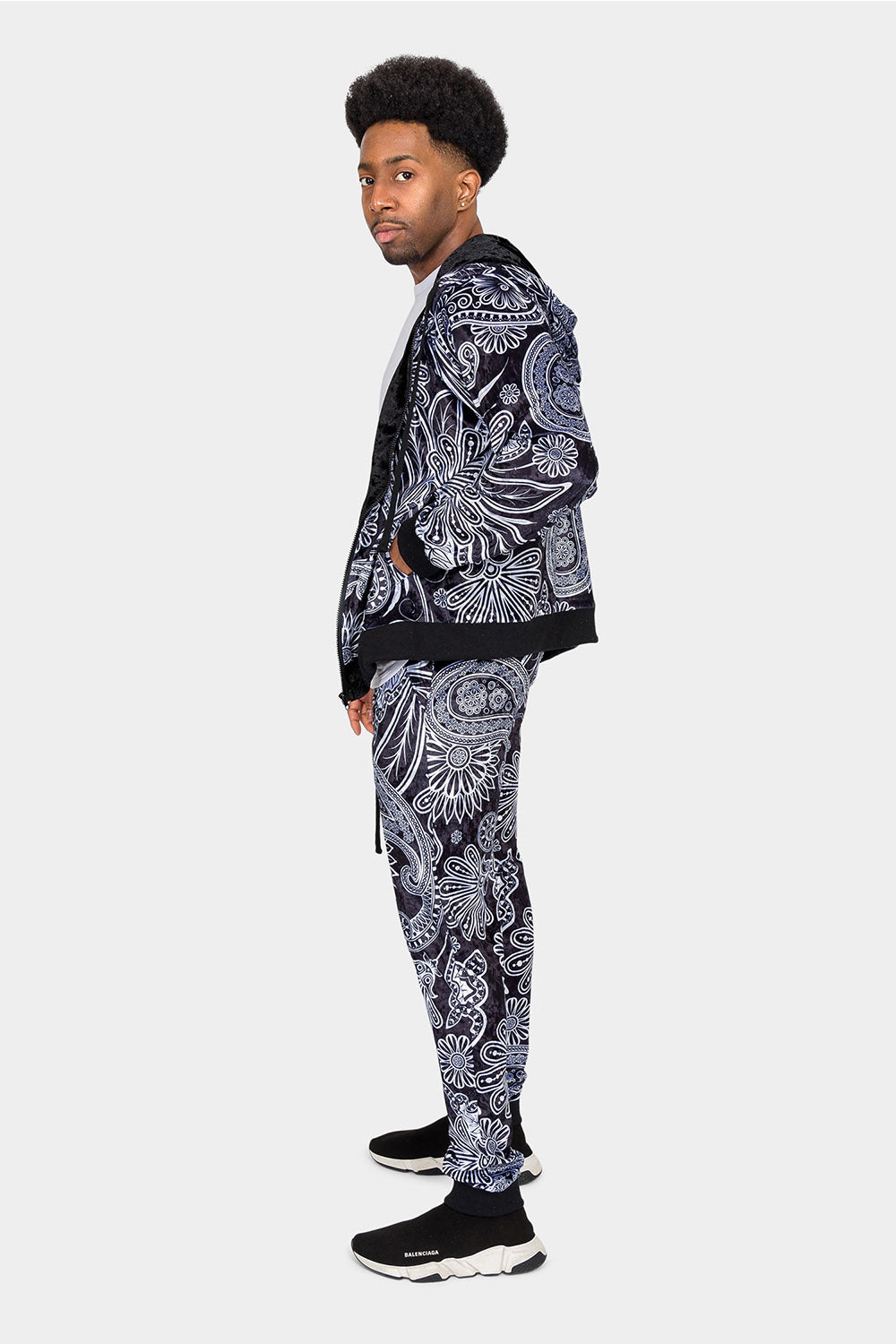 Floral Paisley Velvet Velour Track Suit