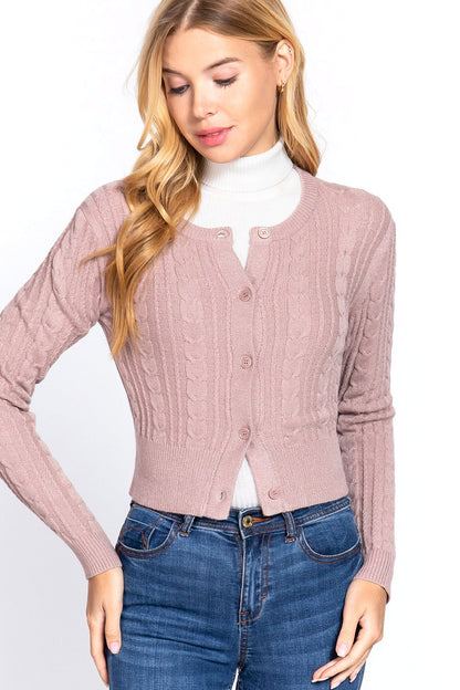 Women's Essential Long Sleeve Cable Sweater Cardigan