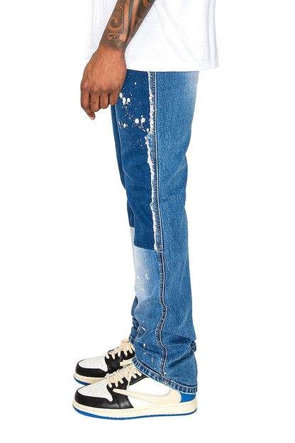 Men's Stacked Fit Repaired Paint Splatter Denim Jeans