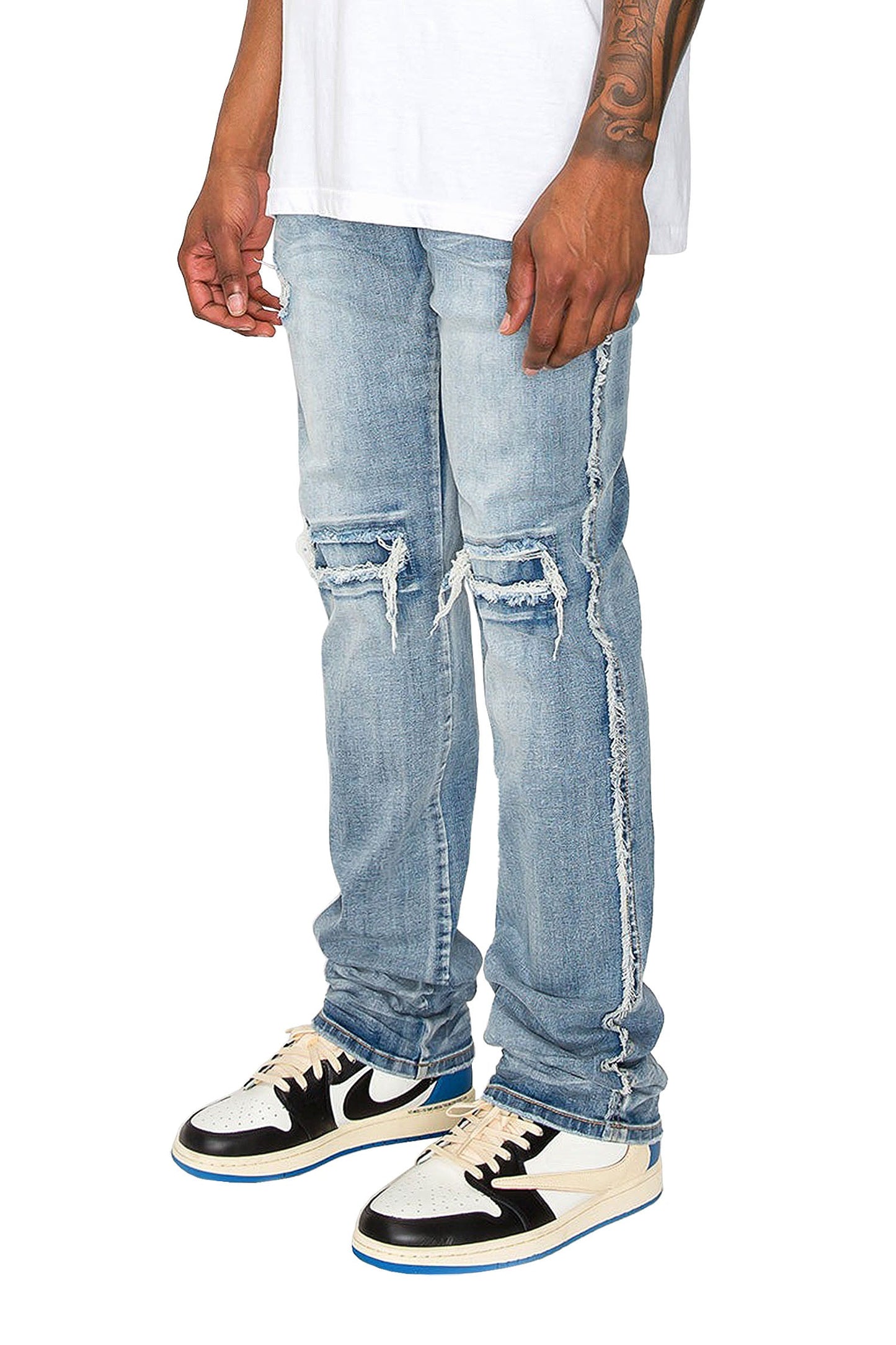 Men's Stacked Fit Raw Edge Distressed Denim Jeans