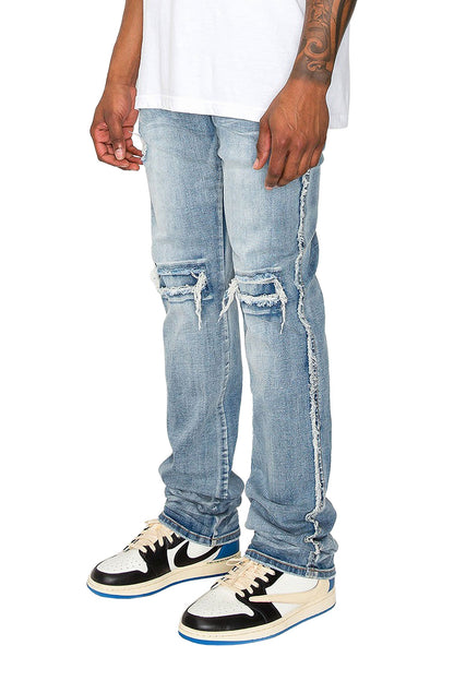 Men's Stacked Fit Raw Edge Distressed Denim Jeans