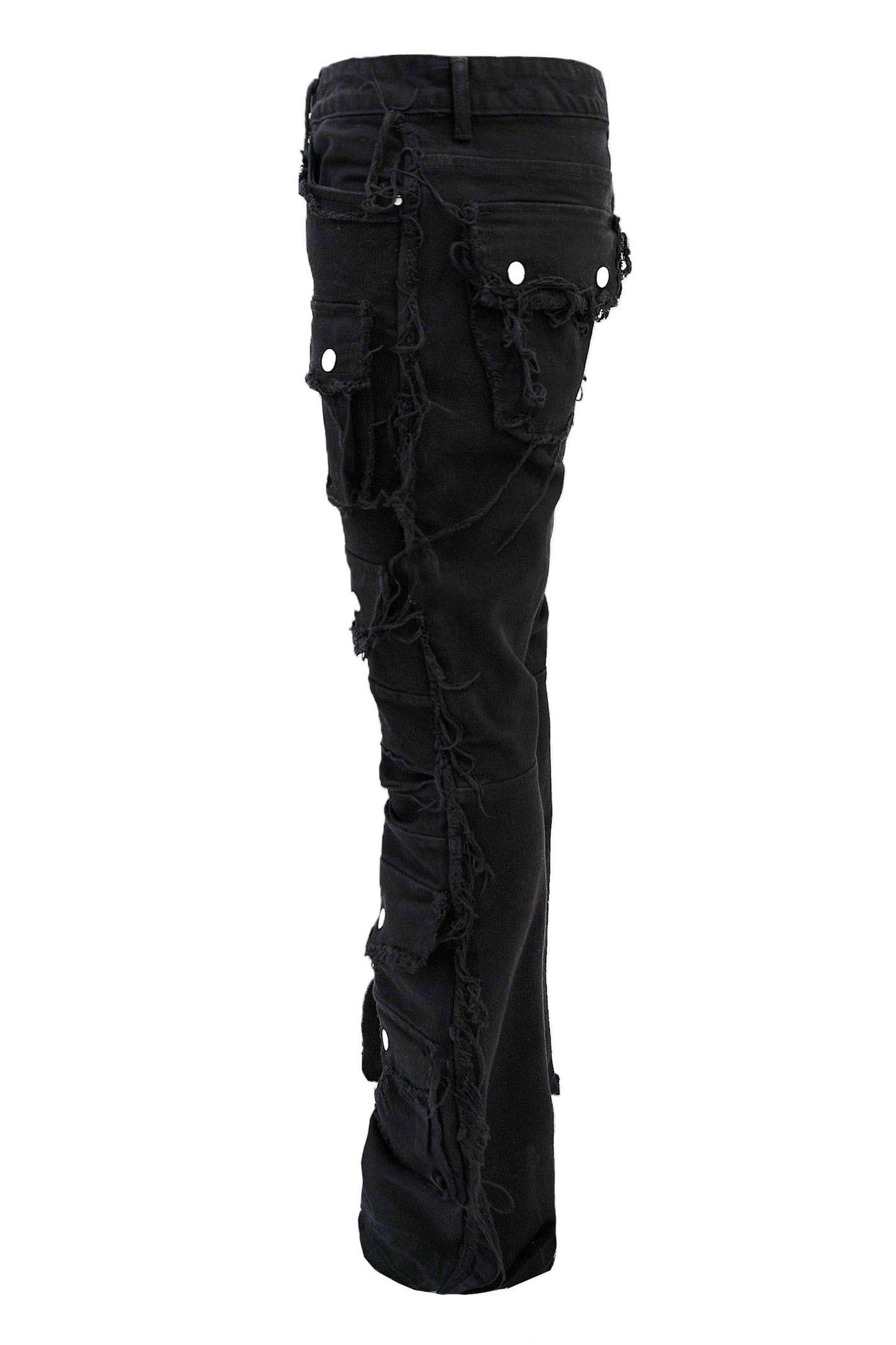 Men's Distressed Edge Cut Slim Stack Flared Cargo Jeans