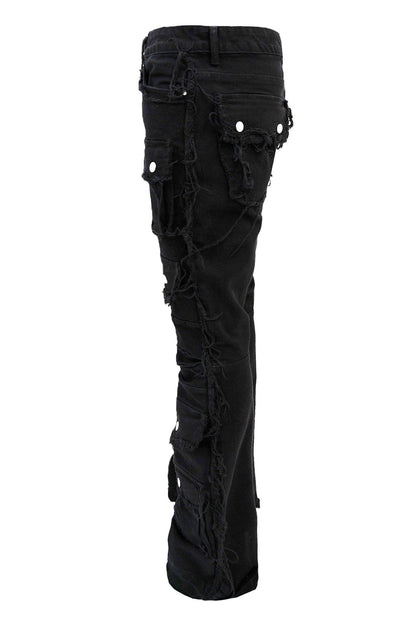 Men's Distressed Edge Cut Slim Stack Flared Cargo Jeans