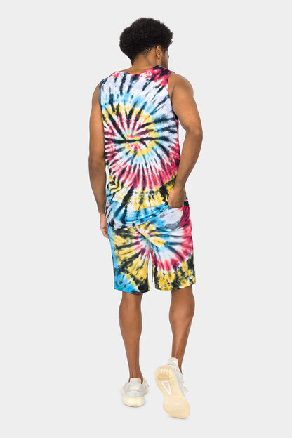 Swirl Tie Dye Cotton Tank Top Shorts Set