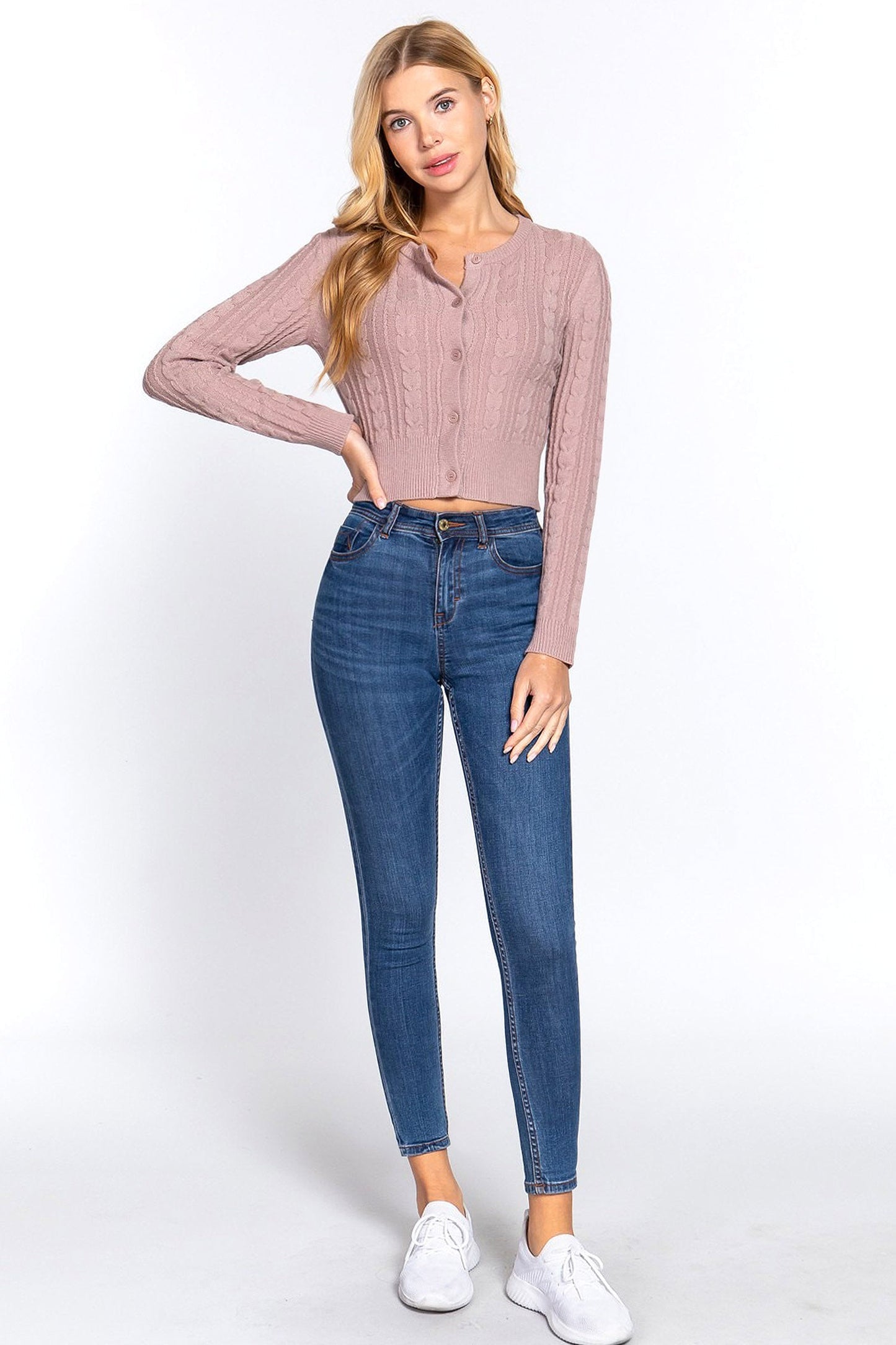 Women's Essential Long Sleeve Cable Sweater Cardigan