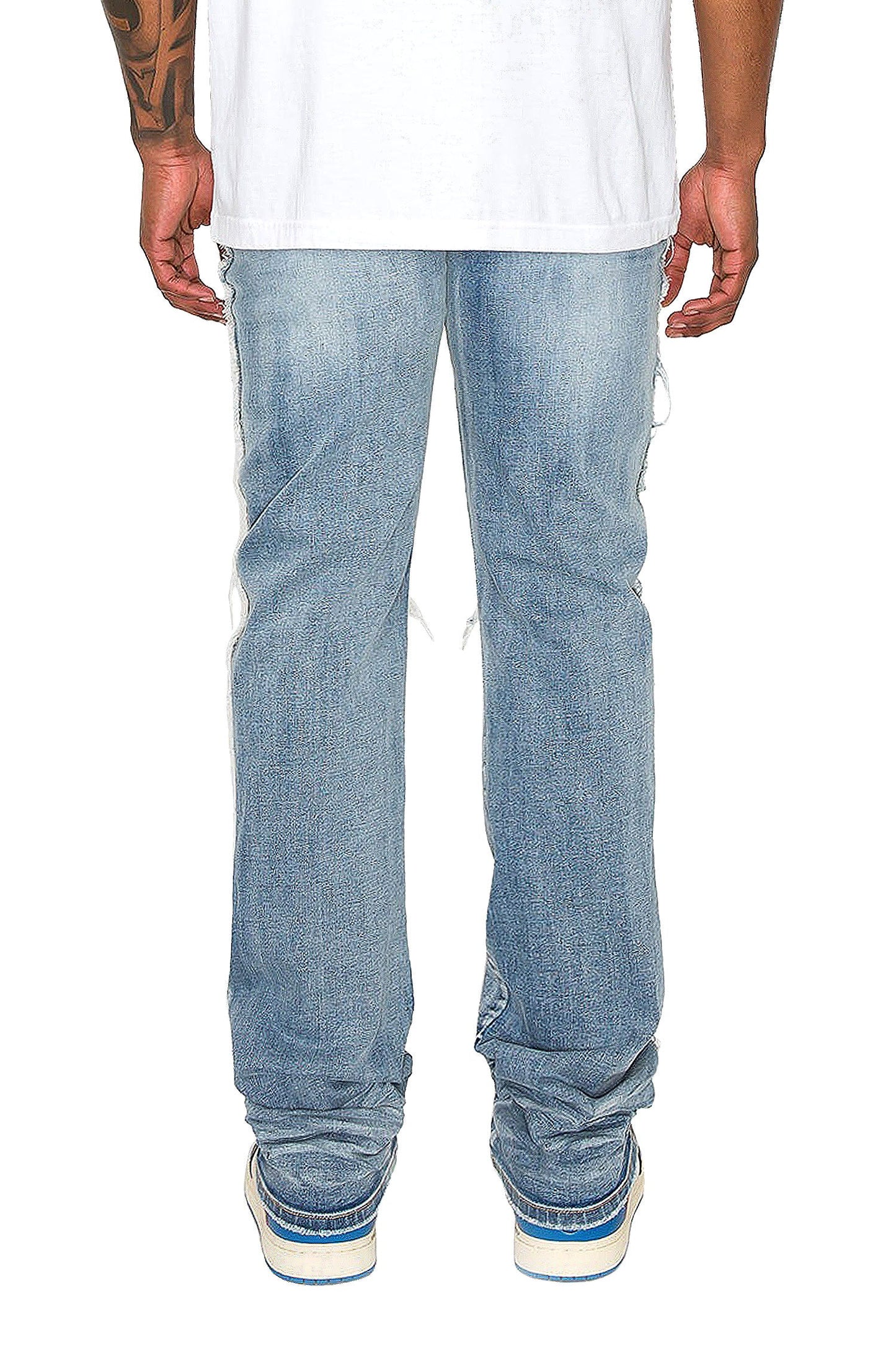 Men's Stacked Fit Raw Edge Distressed Denim Jeans