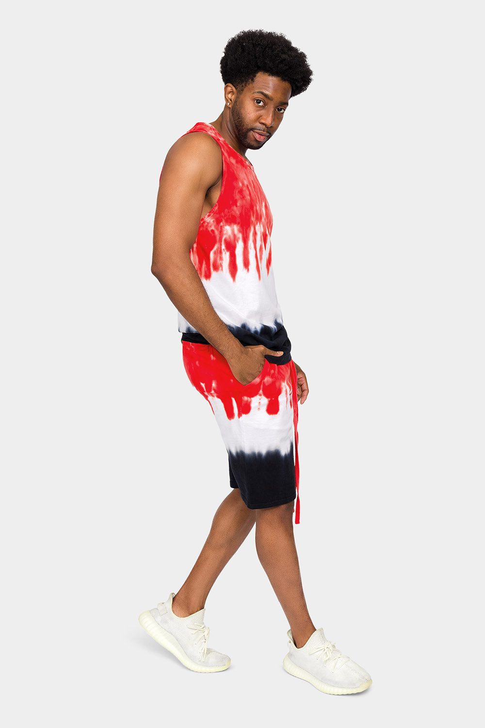 Colorblock Tie Dye Cotton Tank Top Shorts Set