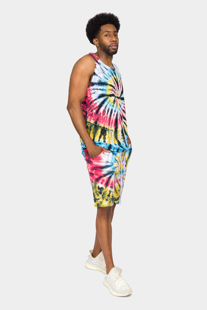 Swirl Tie Dye Cotton Tank Top Shorts Set