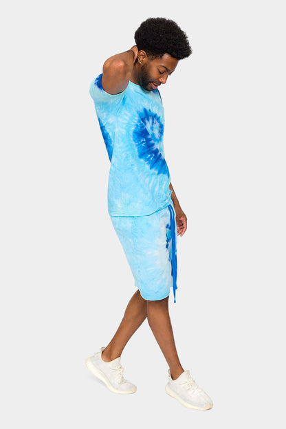 Pastel Contrast Swirl Tie Dye Cotton Shirt Shorts Set